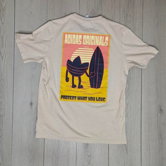 Adidas lt tan cream surfing classic logo graphic tee sz medium - Picture 1 of 8